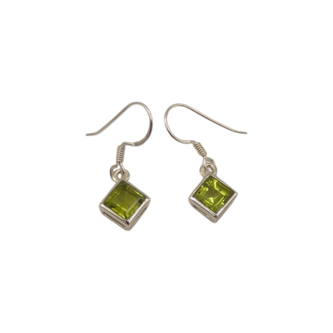 Sterling Silver Peridot Diamond Shape Drop Earrings 1.1"