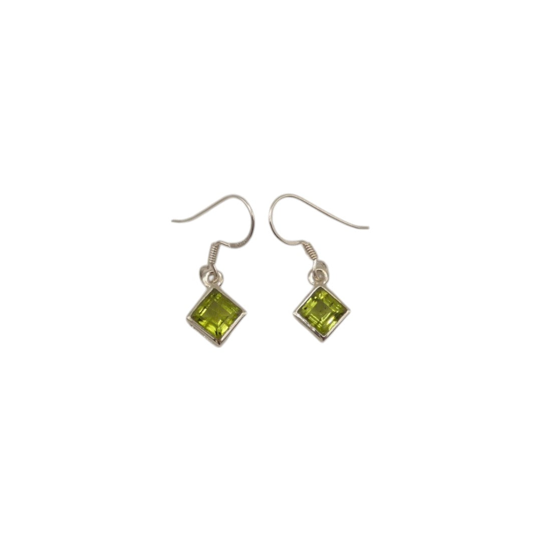 Sterling Silver Peridot Diamond Shape Drop Earrings 1.1"