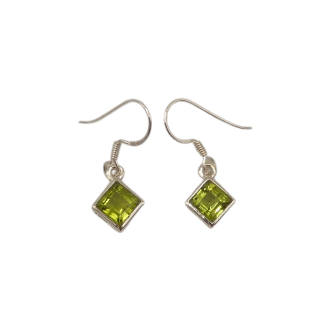 Sterling Silver Peridot Diamond Shape Drop Earrings 1.1"