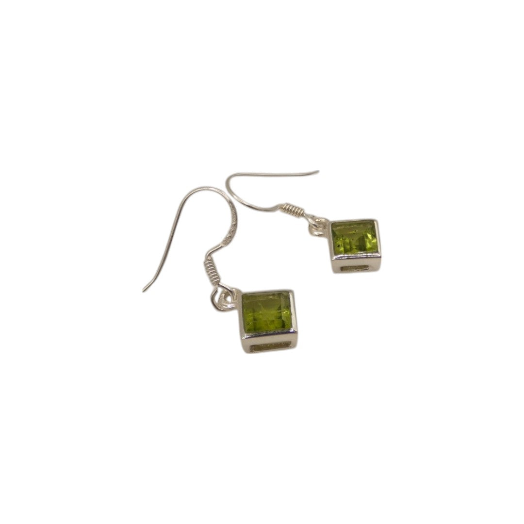 Sterling Silver Peridot Diamond Shape Drop Earrings 1.1"