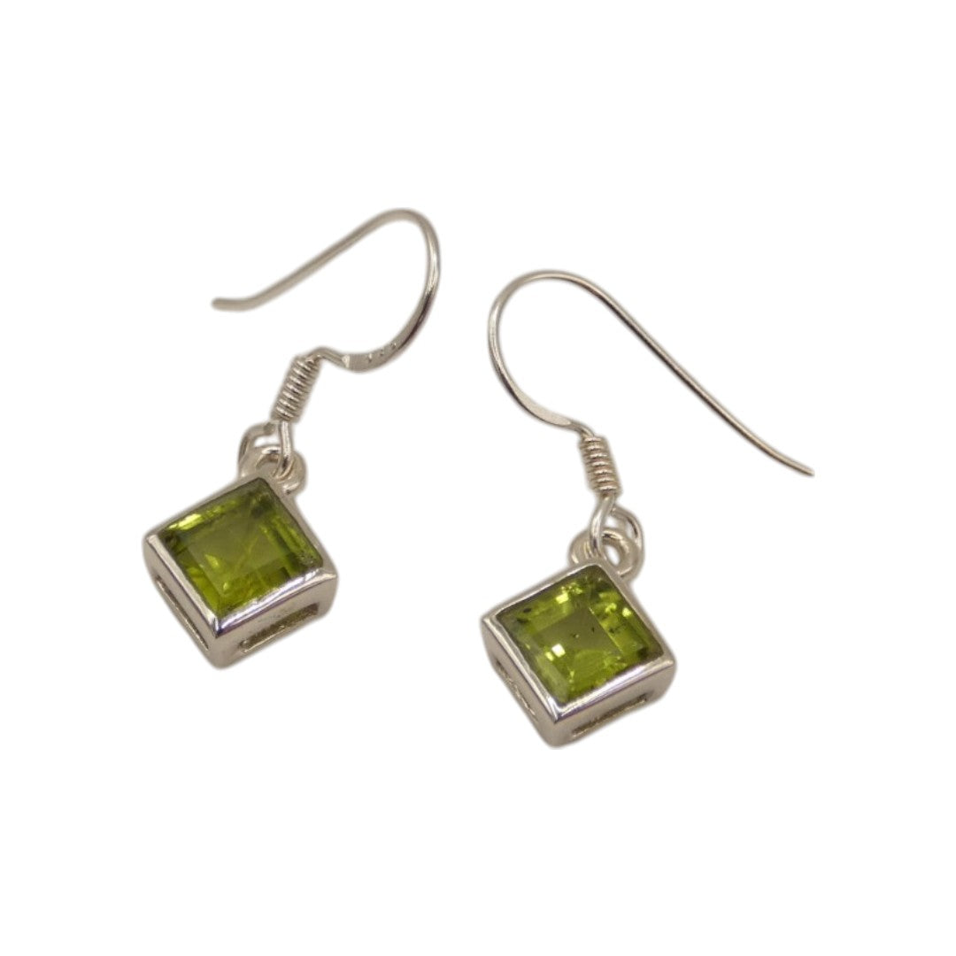 Sterling Silver Peridot Diamond Shape Drop Earrings 1.1"