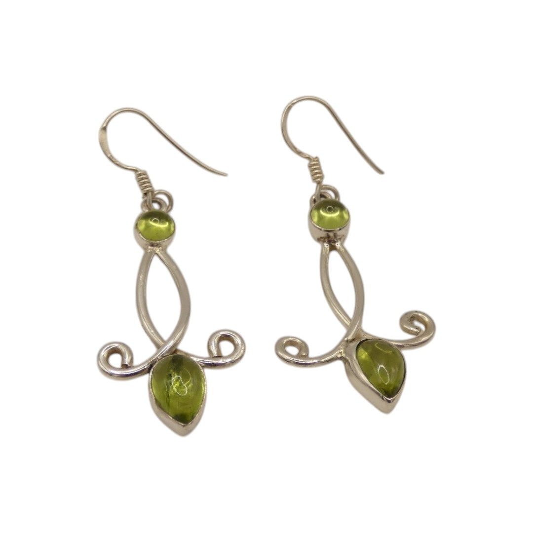 Sterling Silver Peridot Ornate Double Stone Drop Earrings 1.9"