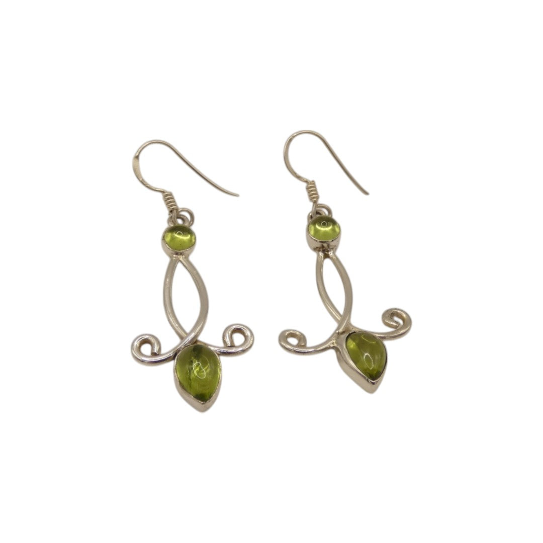 Sterling Silver Peridot Ornate Double Stone Drop Earrings 1.9"