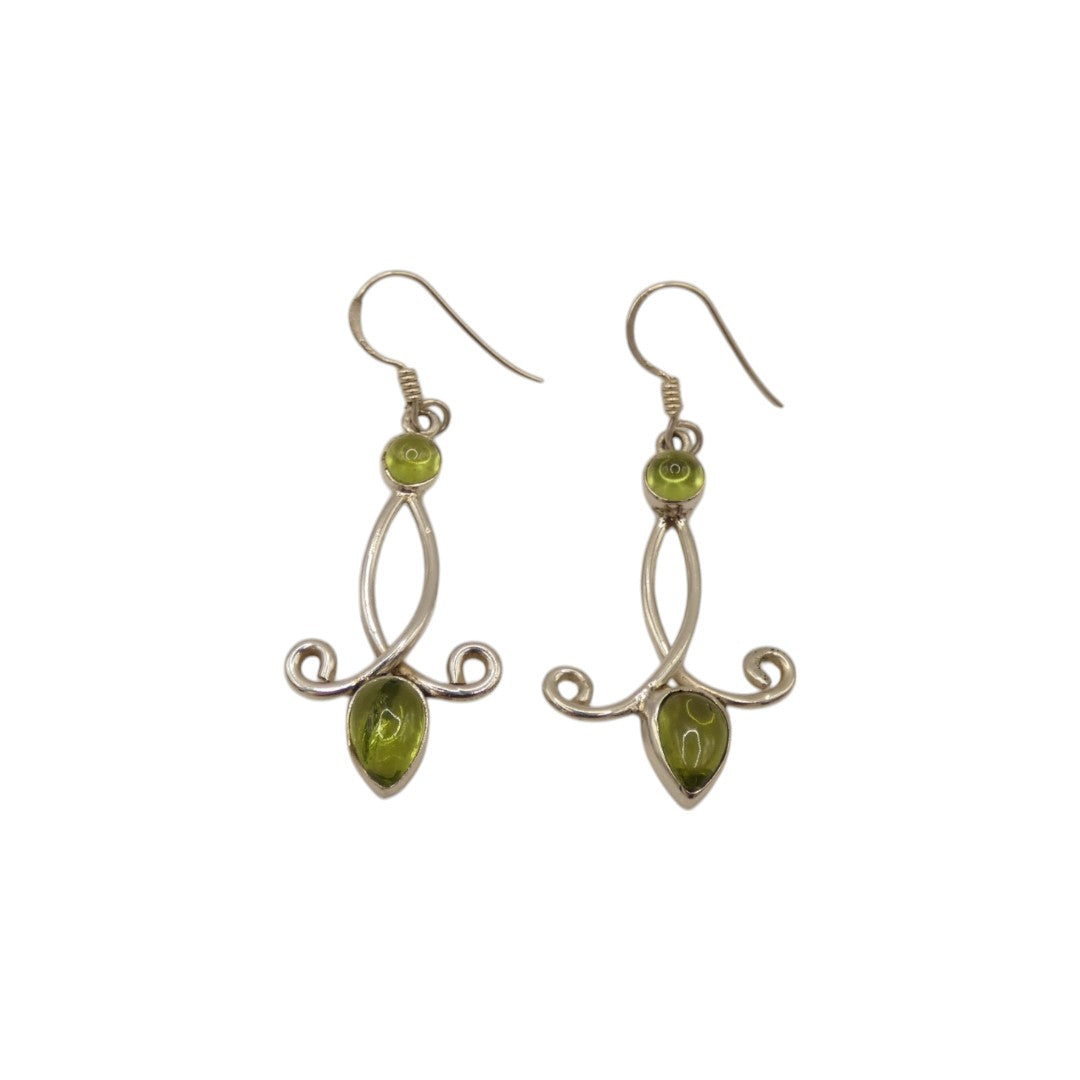 Sterling Silver Peridot Ornate Double Stone Drop Earrings 1.9"