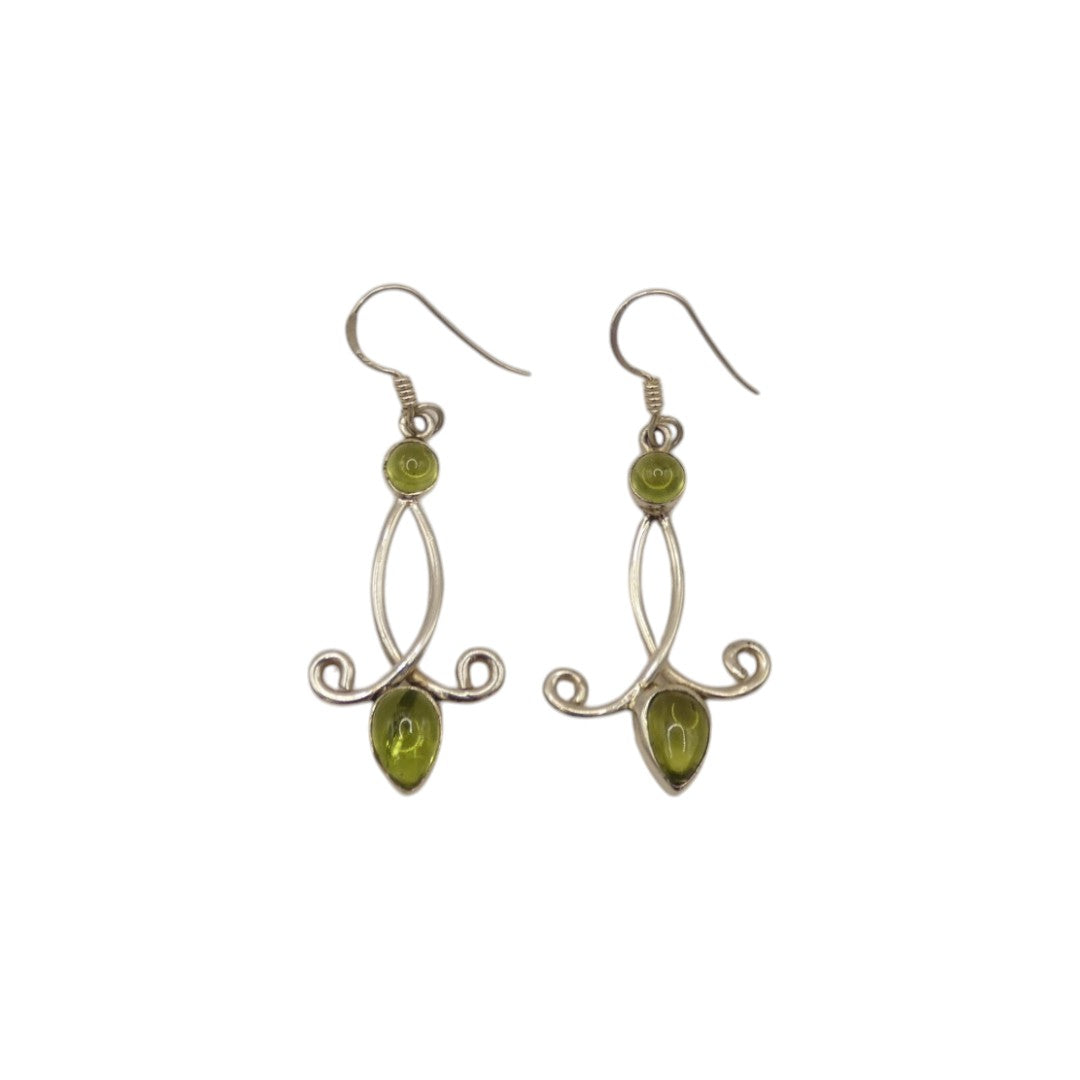 Sterling Silver Peridot Ornate Double Stone Drop Earrings 1.9"