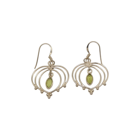 Sterling Silver Peridot Semi Swirl Drop Earrings 1.6"