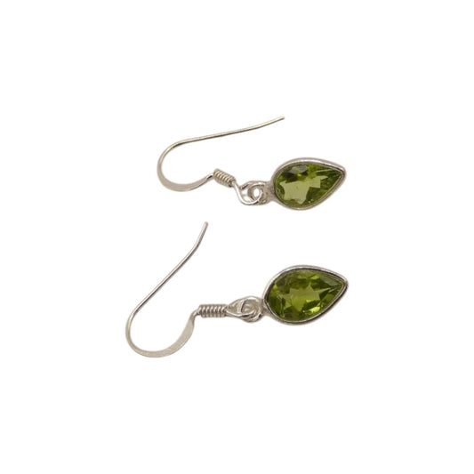 Sterling Silver Peridot Teardrop Earrings 1"