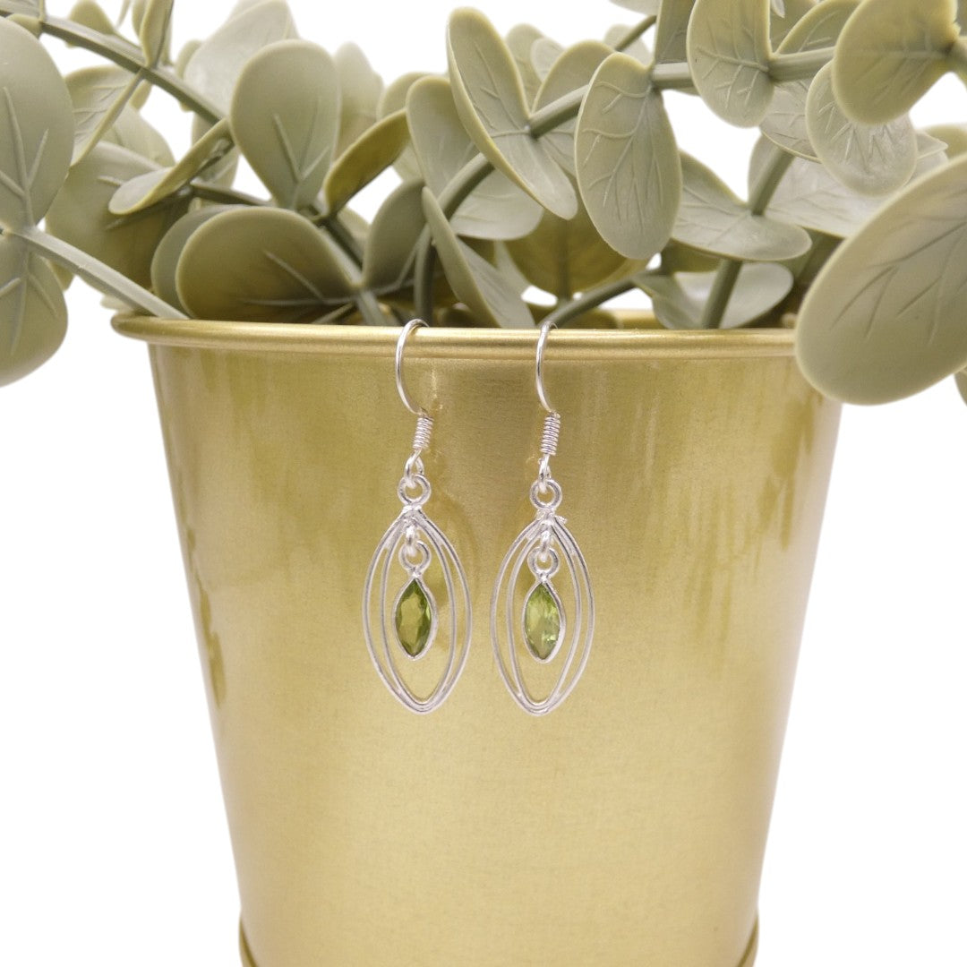 Sterling Silver Peridot Double Loop Teardrop Earrings 1.6"