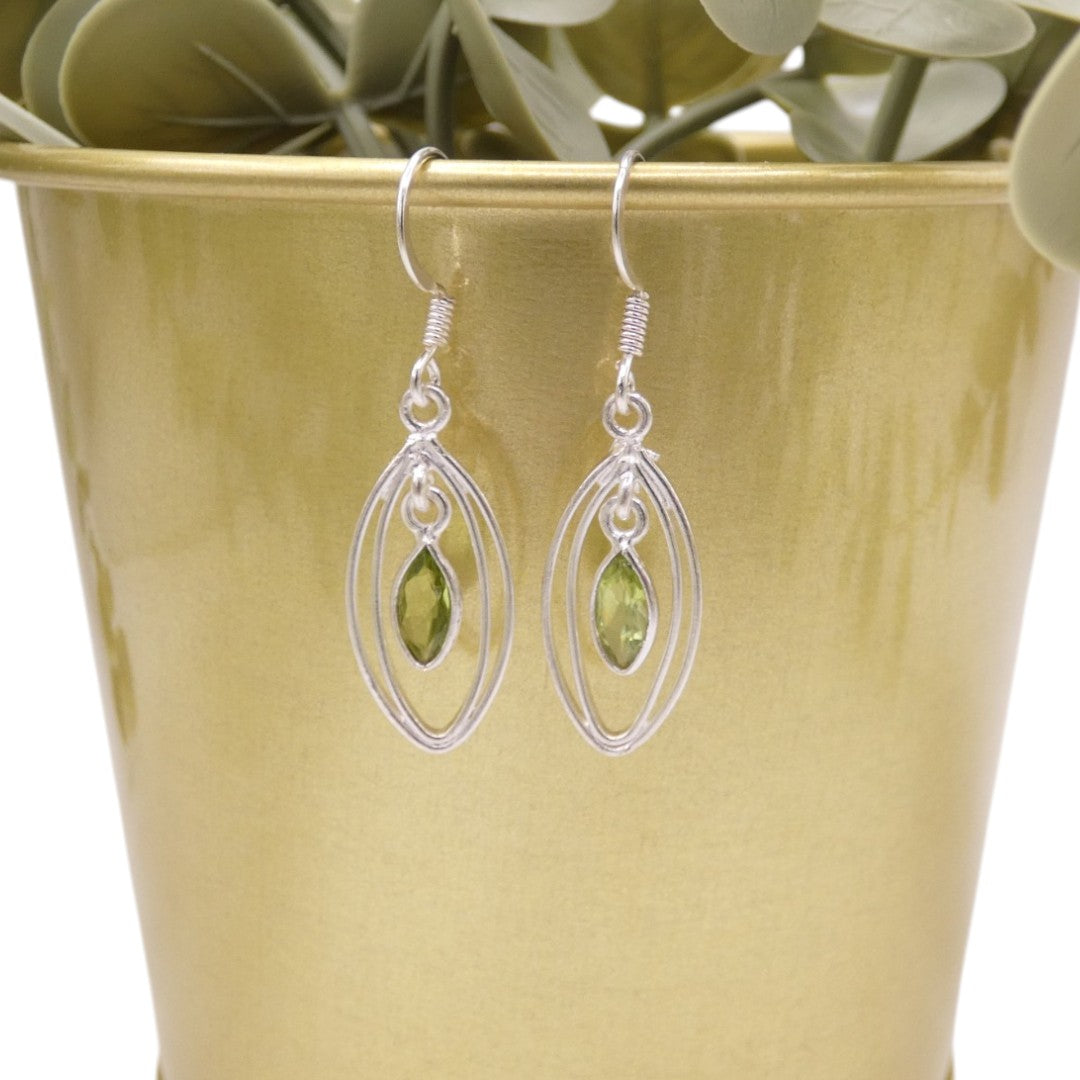 Sterling Silver Peridot Double Loop Teardrop Earrings 1.6"