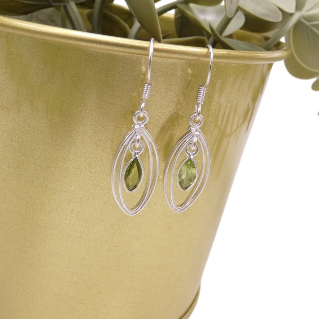 Sterling Silver Peridot Double Loop Teardrop Earrings 1.6"