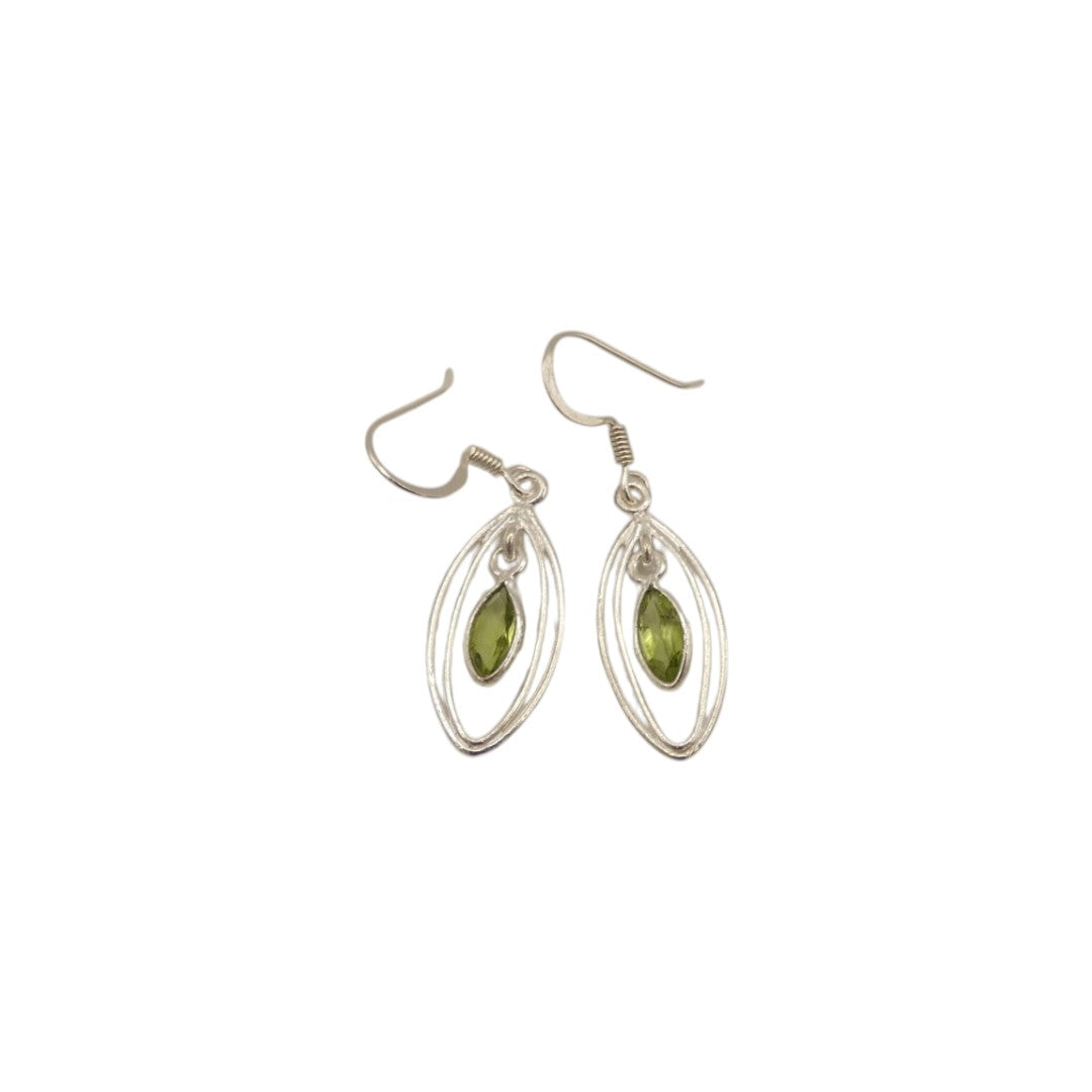 Sterling Silver Peridot Double Loop Teardrop Earrings 1.6"