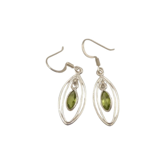 Sterling Silver Peridot Double Loop Teardrop Earrings 1.6"