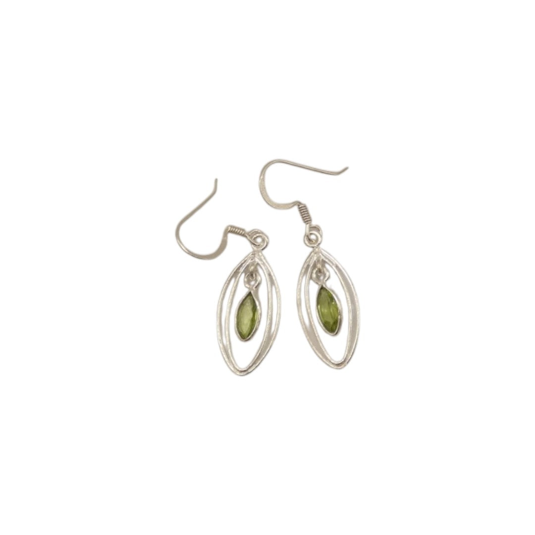 Sterling Silver Peridot Double Loop Teardrop Earrings 1.6"