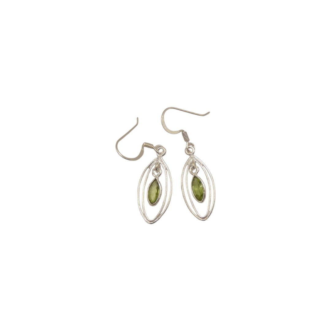 Sterling Silver Peridot Double Loop Teardrop Earrings 1.6"