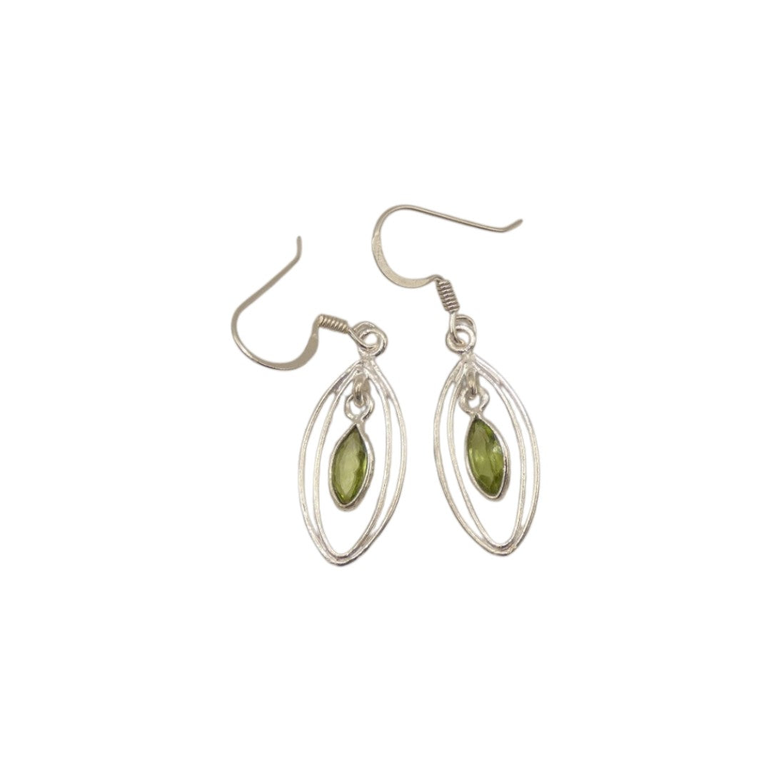 Sterling Silver Peridot Double Loop Teardrop Earrings 1.6"