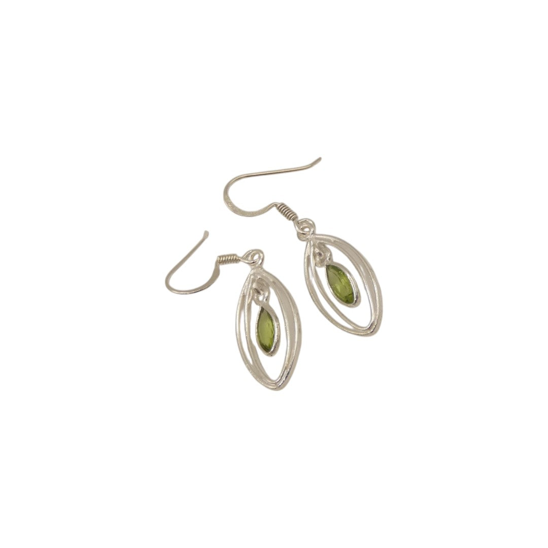 Sterling Silver Peridot Double Loop Teardrop Earrings 1.6"