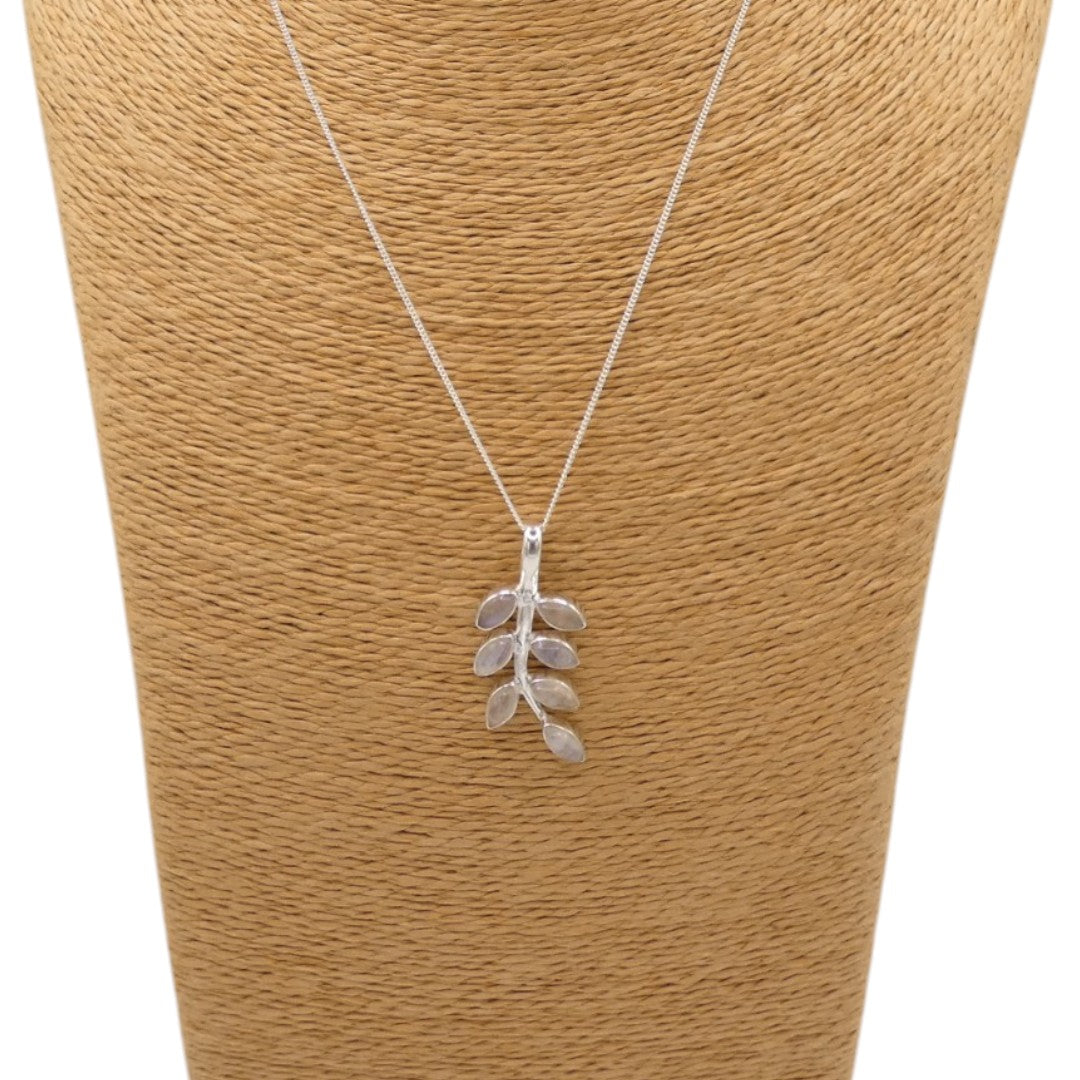 Sterling Silver Moonstone Leaves Necklace