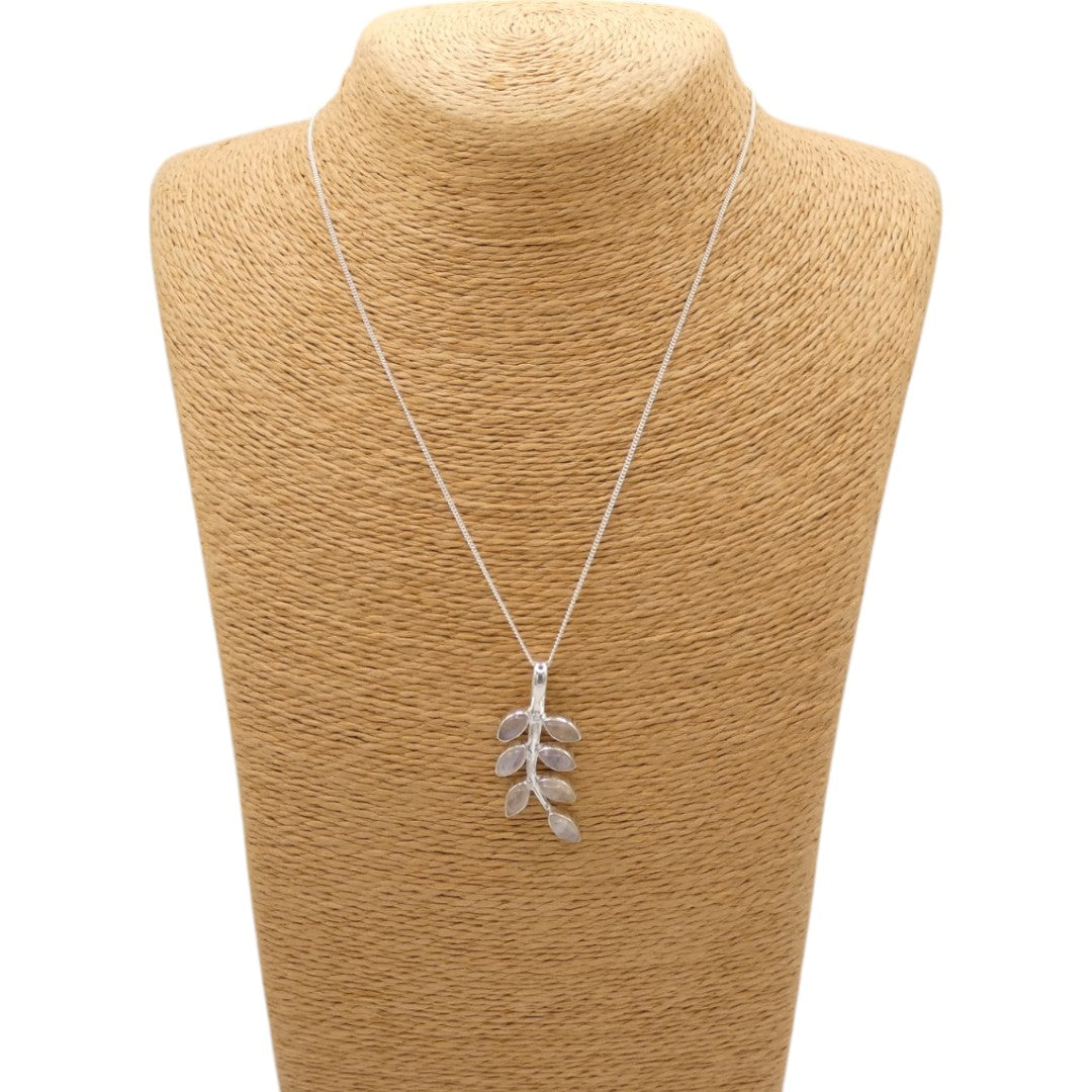 Sterling Silver Moonstone Leaves Necklace