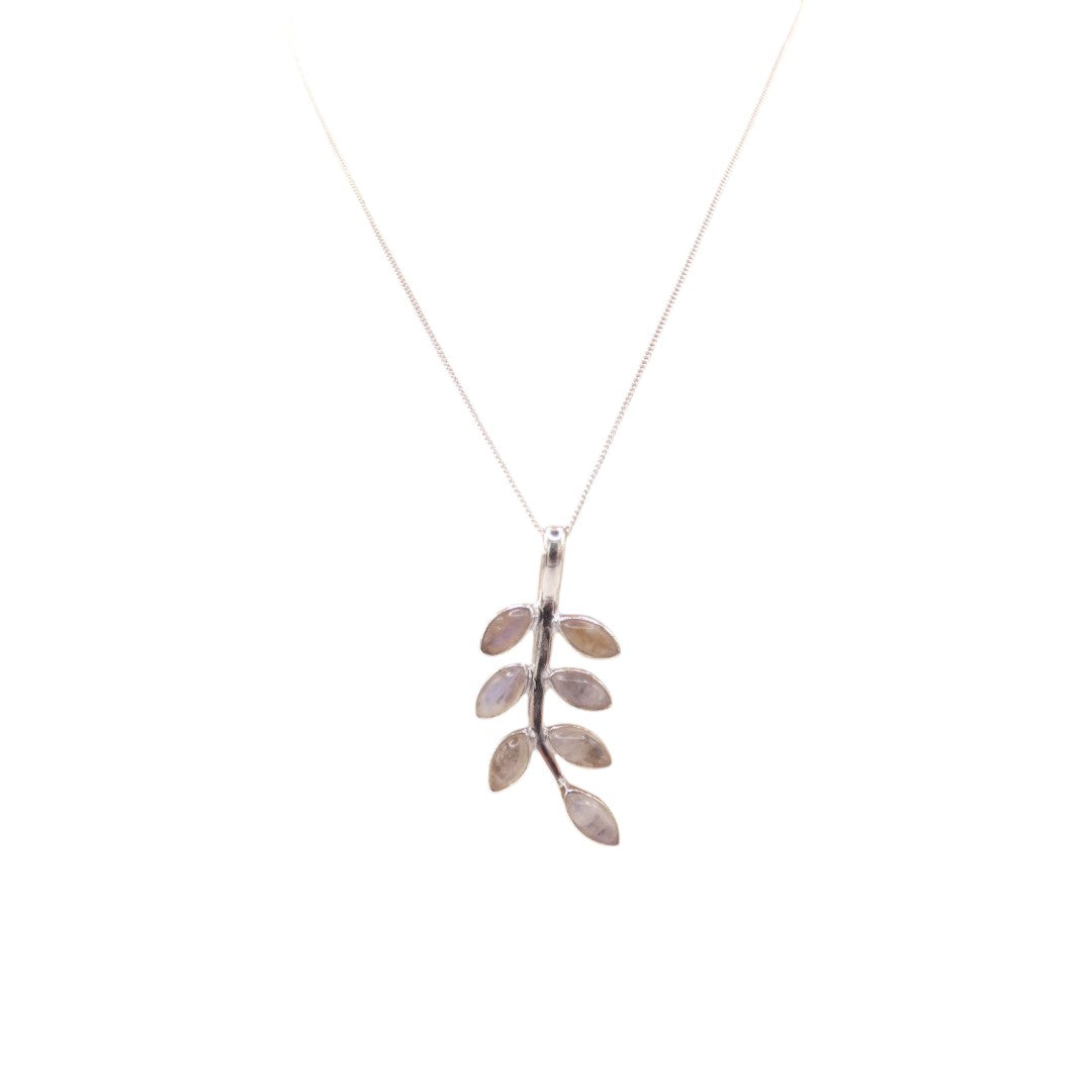 Sterling Silver Moonstone Leaves Necklace