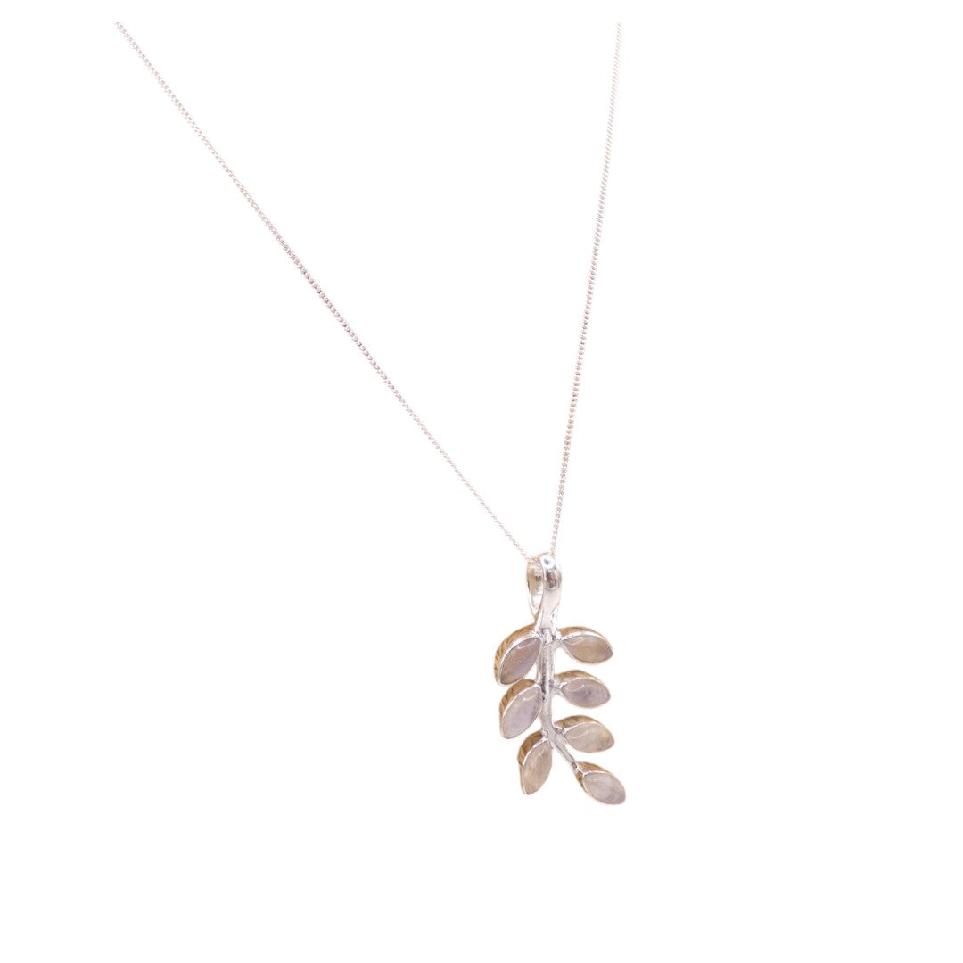 Sterling Silver Moonstone Leaves Necklace