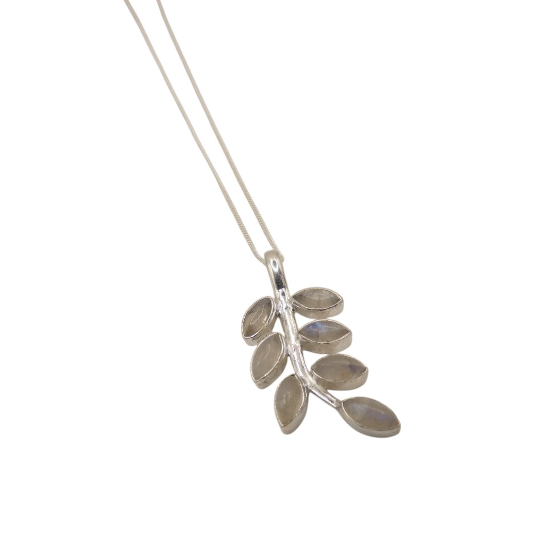 Sterling Silver Moonstone Leaves Necklace