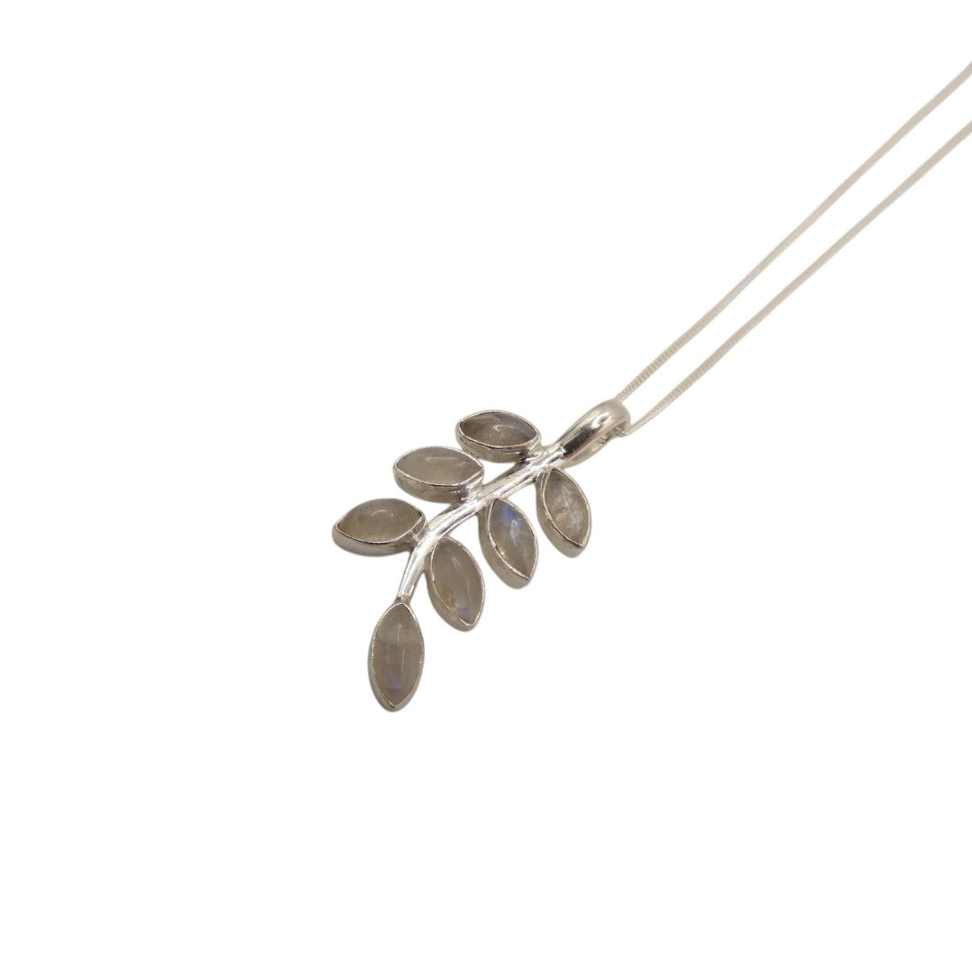 Sterling Silver Moonstone Leaves Necklace