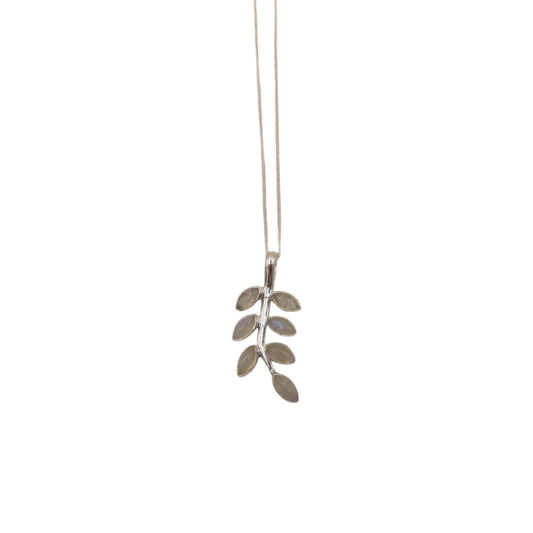 Sterling Silver Moonstone Leaves Necklace