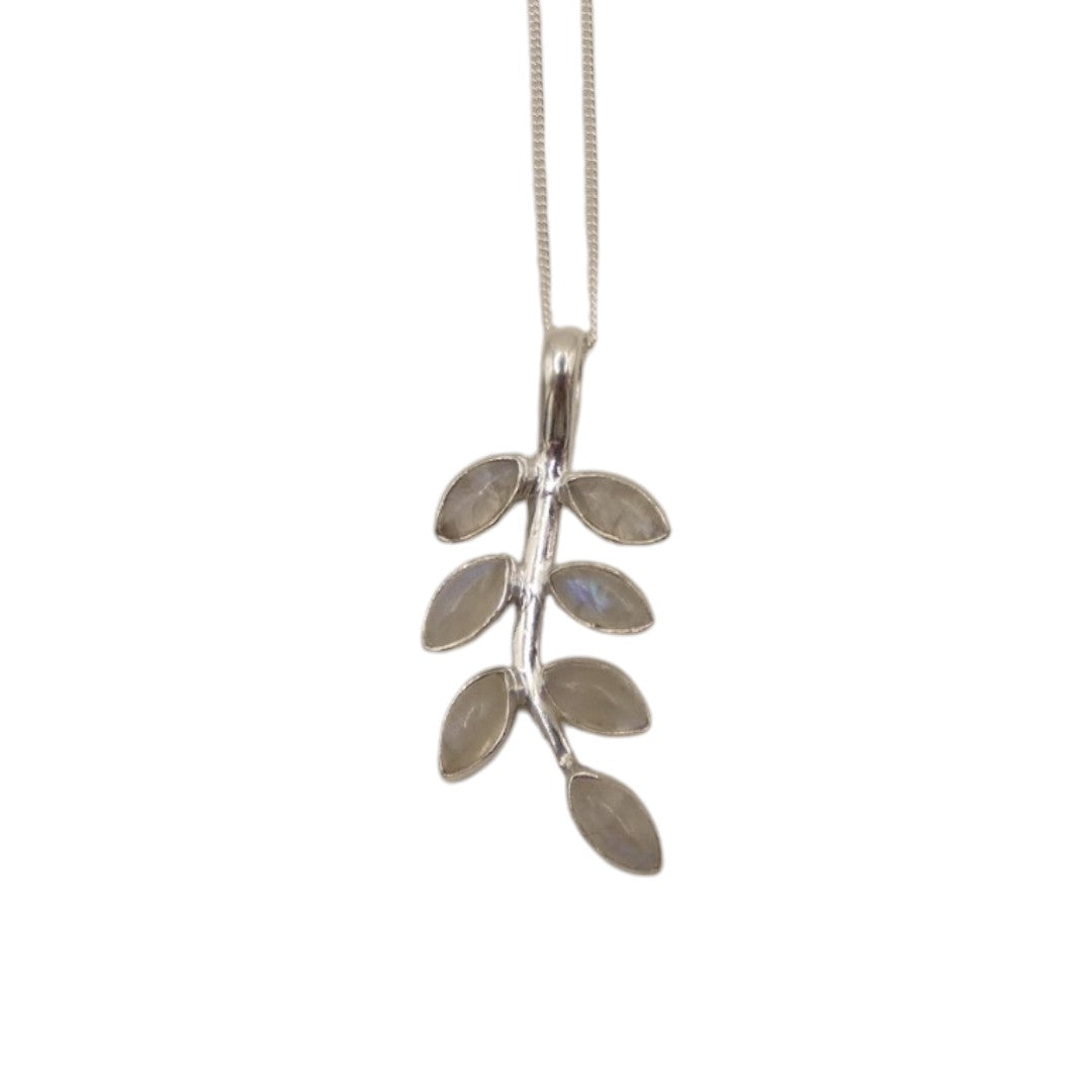 Sterling Silver Moonstone Leaves Necklace