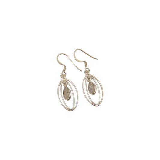 Sterling Silver Moonstone Double Loop Teardrop Earrings 1.6"