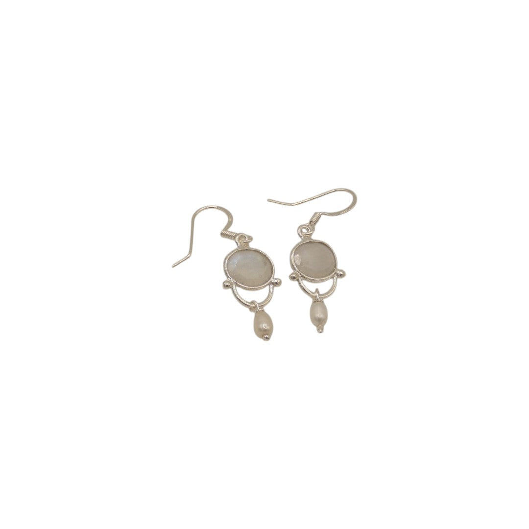 Sterling Silver Moonstone Drop Earrings With Pearl 1.6"