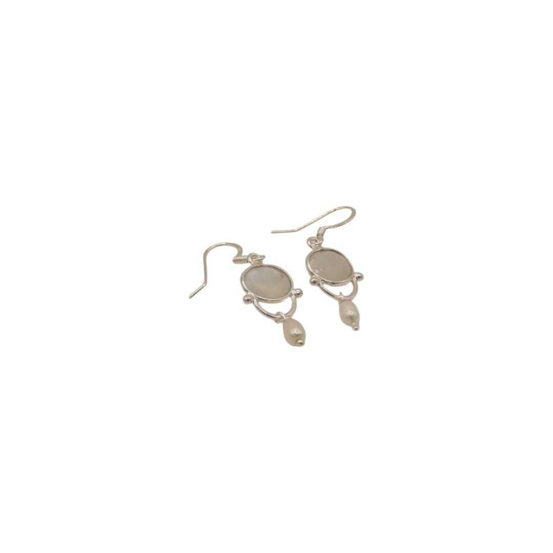 Sterling Silver Moonstone Drop Earrings With Pearl 1.6"