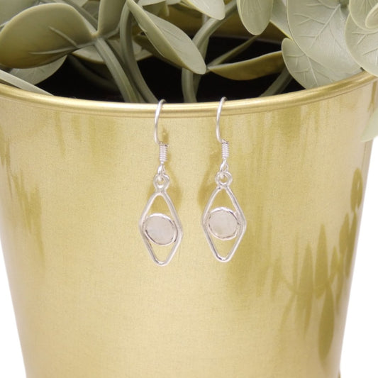 Sterling Silver Moonstone Open Diamond Shape Earrings 1.3"