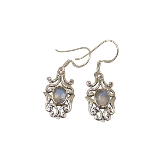 Sterling Silver Moonstone Ornate Drop Earrings 1.4"