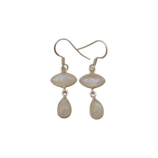 Sterling Silver Moonstone Double Stone Drop Earrings 1.5"