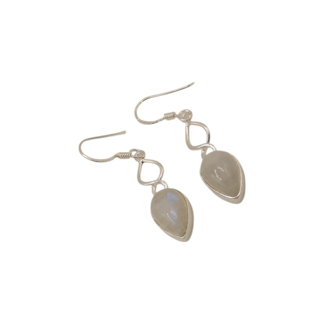 Sterling Silver Moonstone Love Spoon Design Drop Earrings 1.6"