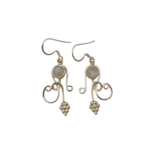 Sterling Silver Moonstone Ornate Swirl Drop Earrings 1.7"