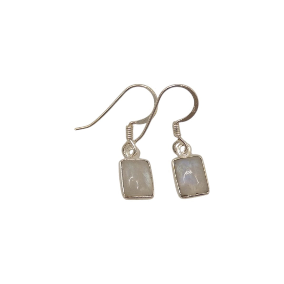 Sterling Silver Moonstone Rectangular Drop Earrings 1.1"