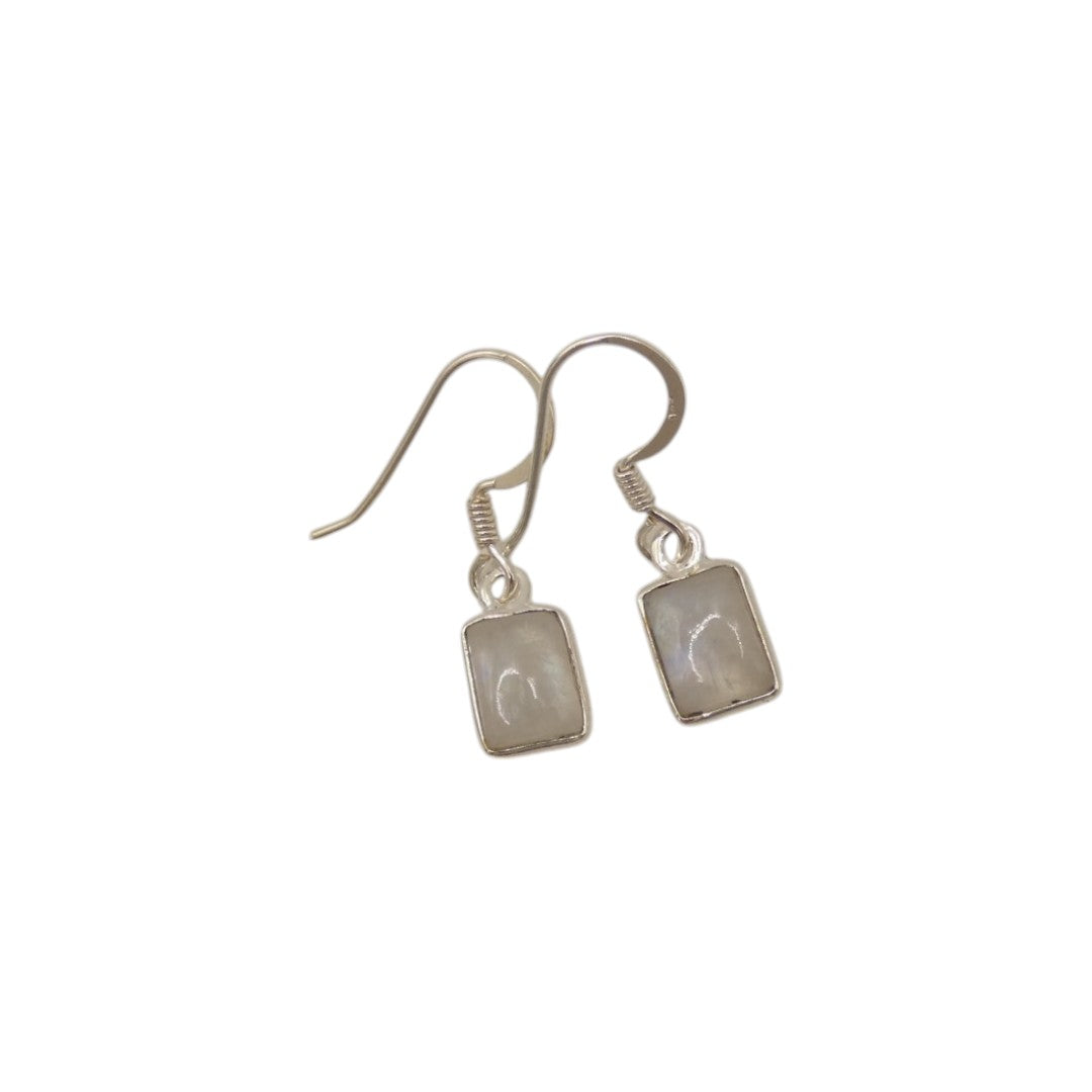 Sterling Silver Moonstone Rectangular Drop Earrings 1.1"