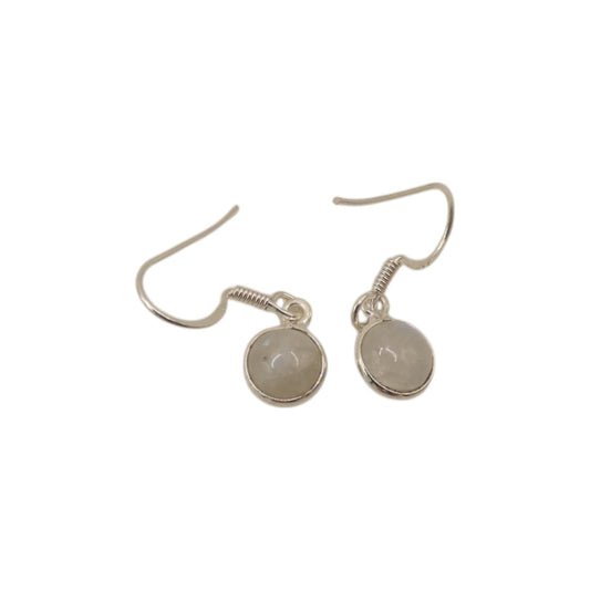 Sterling Silver Moonstone Round Stone Drop Earrings 1.1"