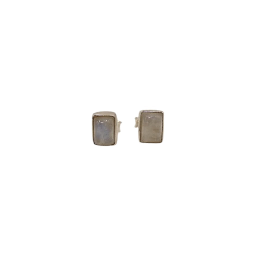 Sterling Silver Moonstone Rectangular Stud Earrings 0.3"