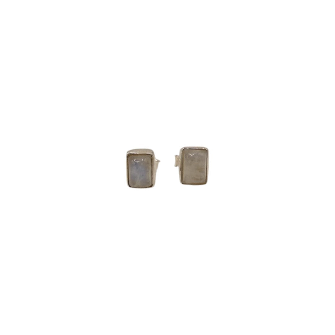 Sterling Silver Moonstone Rectangular Stud Earrings 0.3"