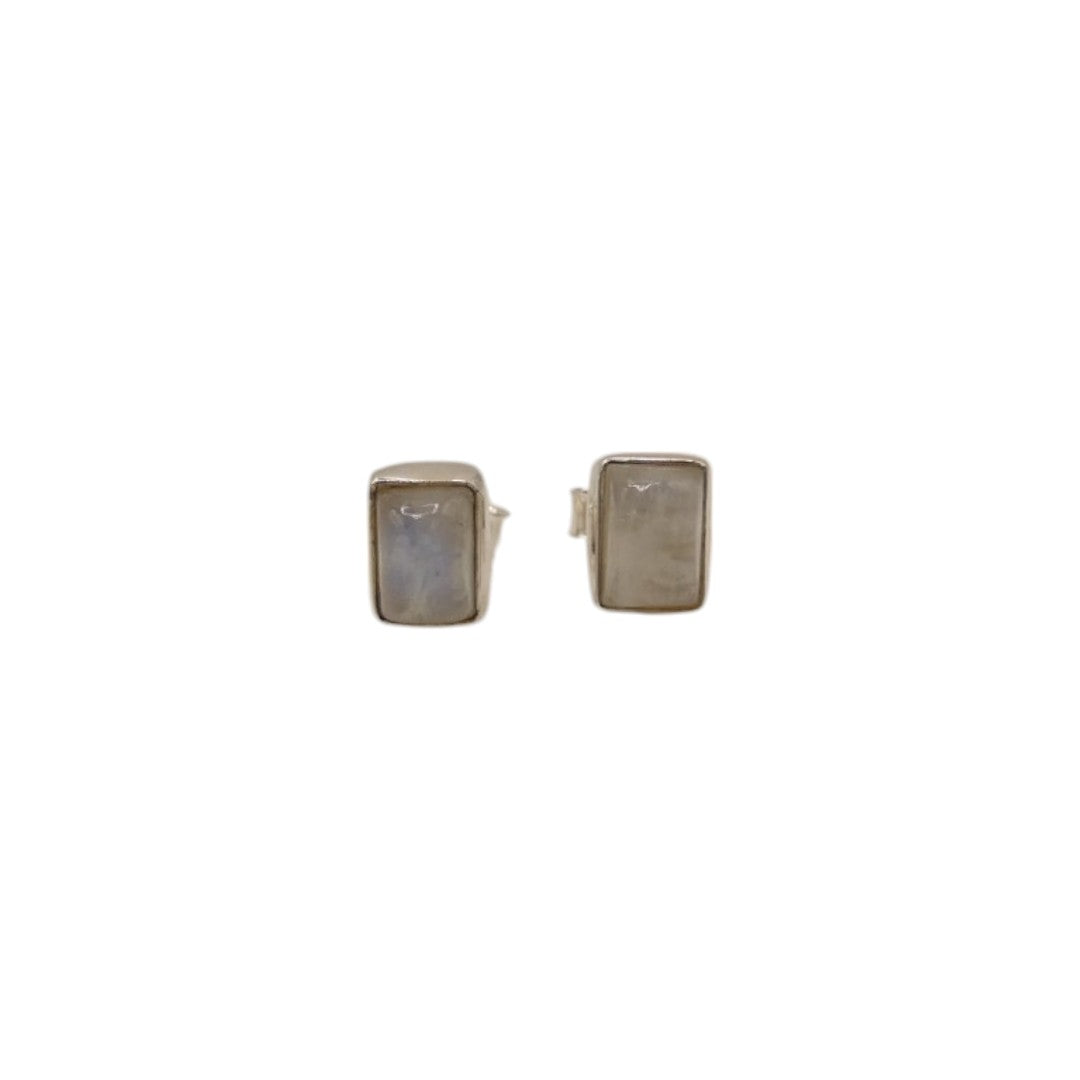 Sterling Silver Moonstone Rectangular Stud Earrings 0.3"