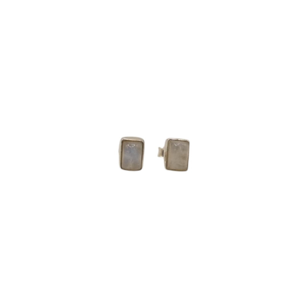 Sterling Silver Moonstone Rectangular Stud Earrings 0.3"