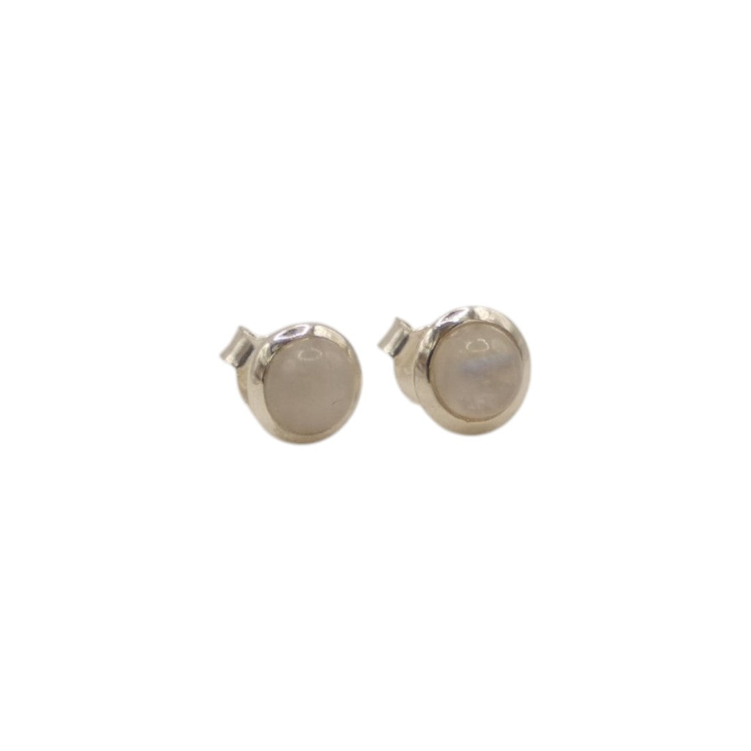 Sterling Silver Moonstone Round Stud Earrings 0.3"