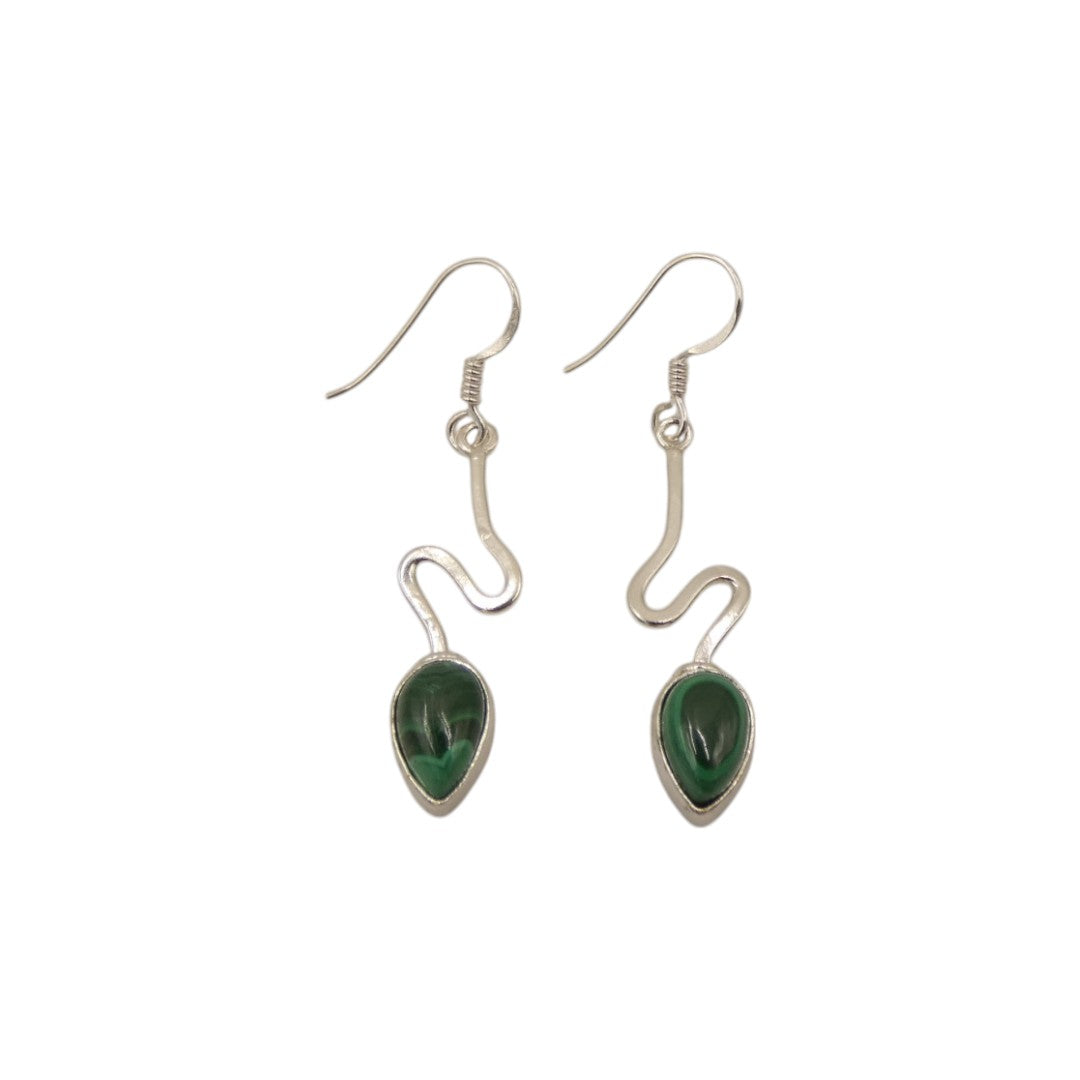 Sterling Silver Malachite Swirl Design Teardrop Earrings 1.6"