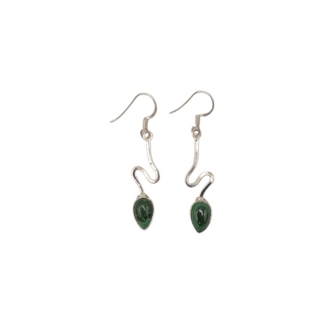 Sterling Silver Malachite Swirl Design Teardrop Earrings 1.6"