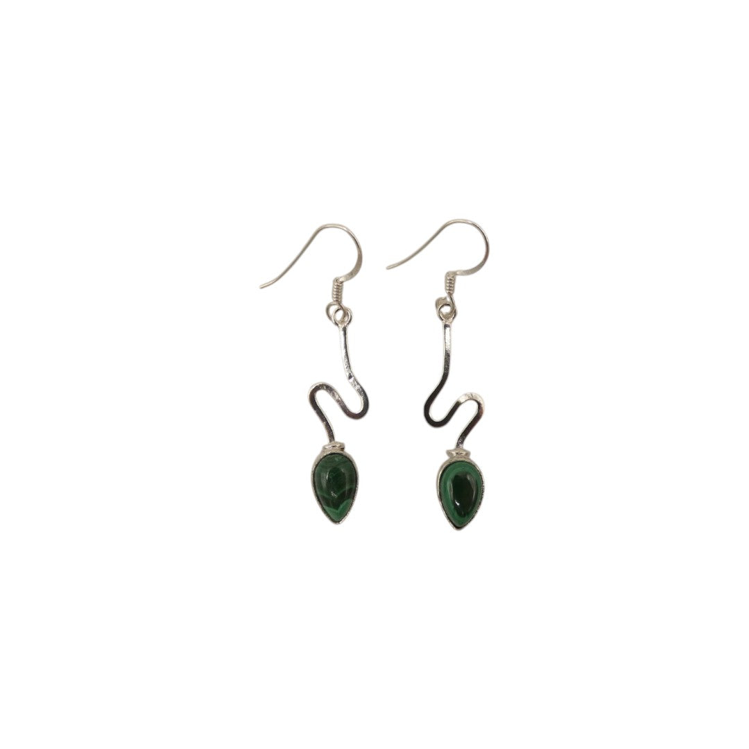 Sterling Silver Malachite Swirl Design Teardrop Earrings 1.6"