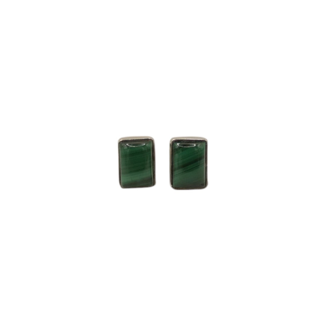 Sterling Silver Malachite Rectangular Stud Earrings 0.3"