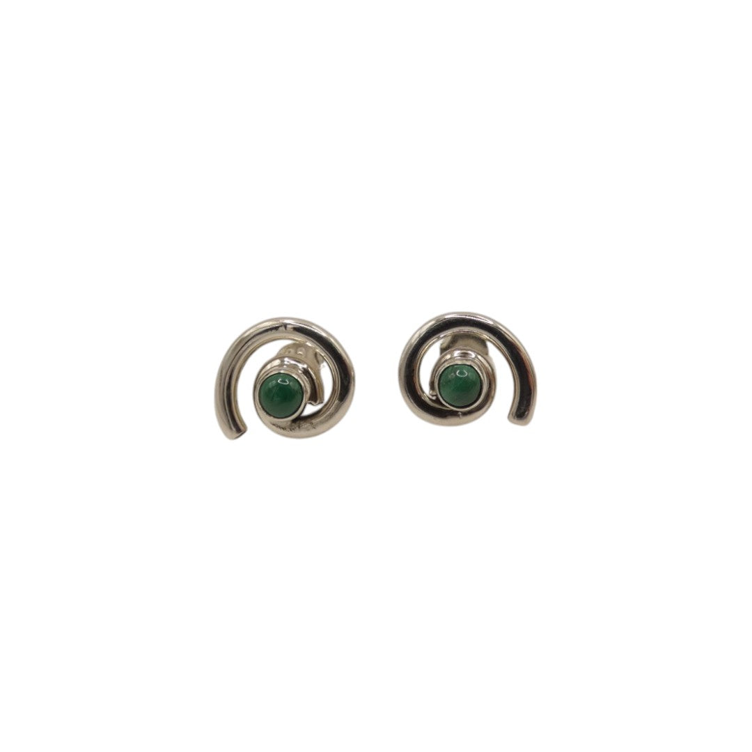 Sterling Silver Malachite Swirl Stud Earrings With Centre Stone 0.6"