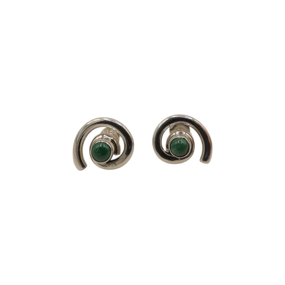 Sterling Silver Malachite Swirl Stud Earrings With Centre Stone 0.6"